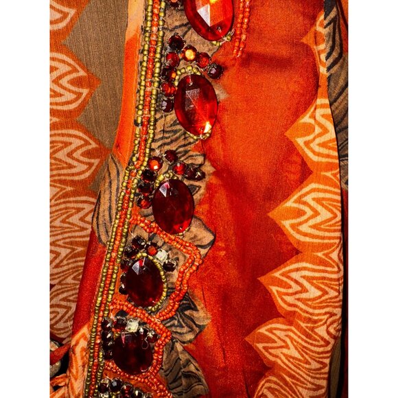 Bohemian Kimono Style Beaded Dress Antica Sartoria Medium Y2k Hippie Sexy Sheer - Picture 4 of 6